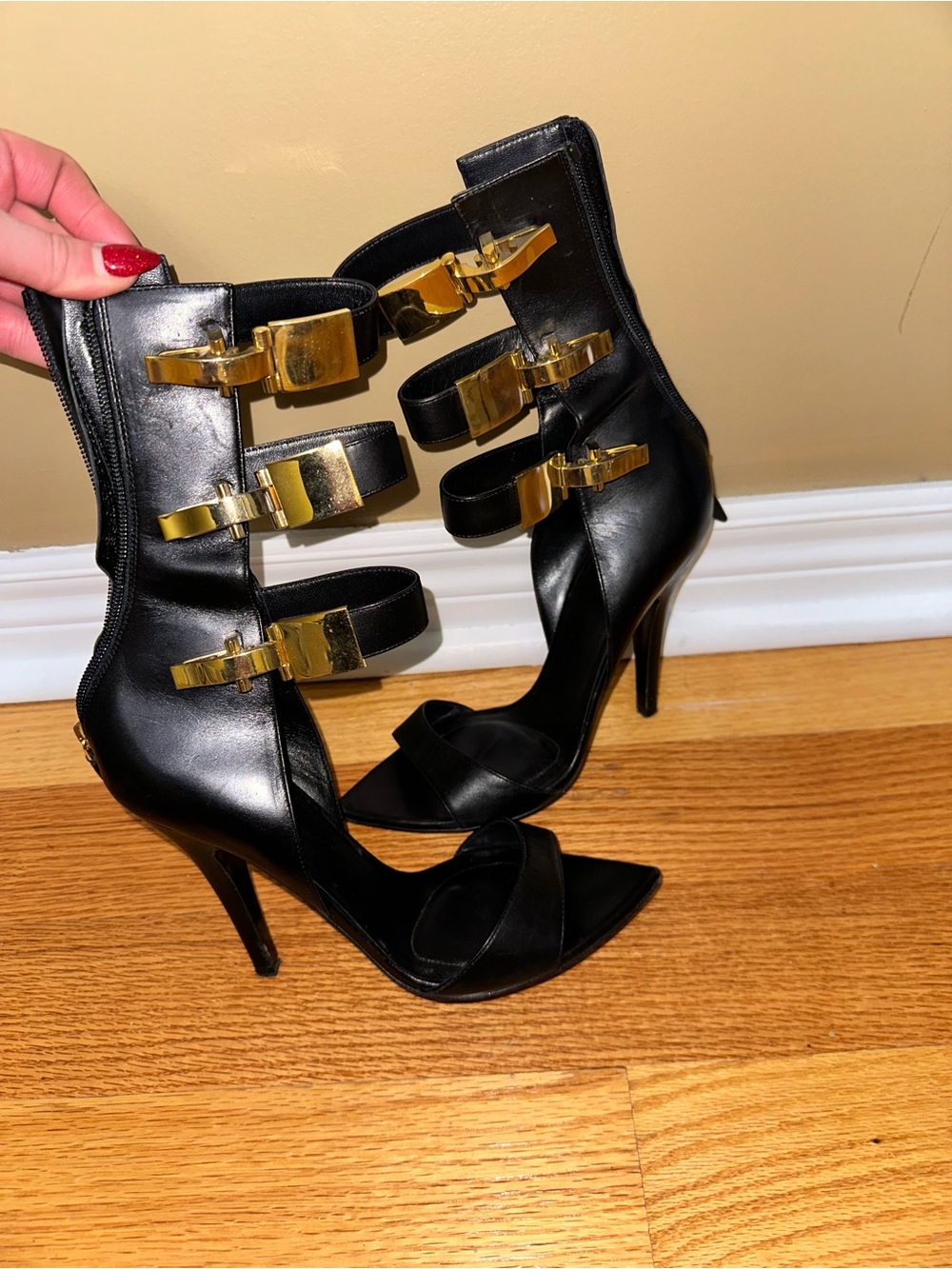 Versace Versus Black High Heel with Gold Buckle Straps - Women's Fashion Pump
